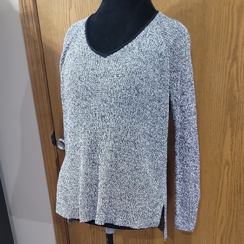 Eileen Fisher Black and White V-Neck Sweater